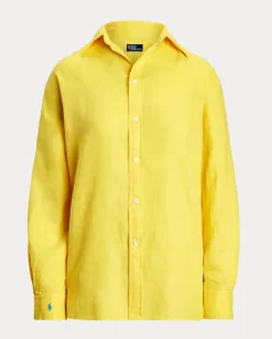 Żółta lniana koszula Classic Fit