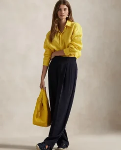 Żółta lniana koszula Classic Fit