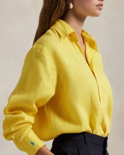 Żółta lniana koszula Classic Fit