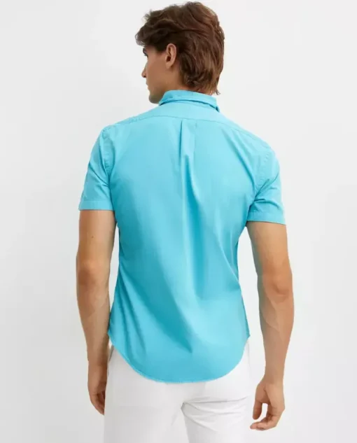 Turkusowa koszula z krótkim rękawem Slim Fit