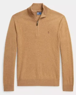 Wełniany beżowy sweter z suwakiem i logo