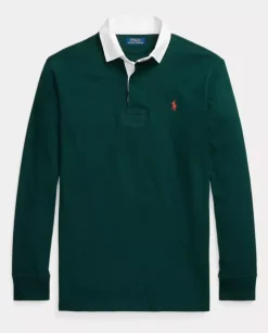 Zielona koszulka polo z długim rękawem i logo