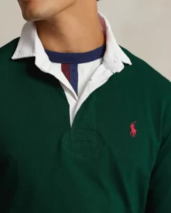 Zielona koszulka polo z długim rękawem i logo