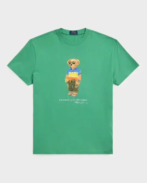 Zielona koszulka z misiem Custom Slim Fit