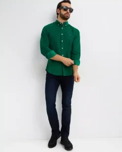 Zielona sztruksowa koszula Slim Fit