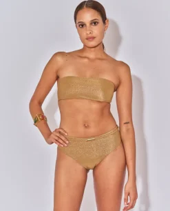 Złoty błyszczący top bandeau Junia