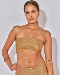 Złoty błyszczący top bandeau Junia