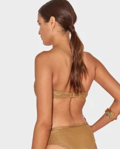 Złoty błyszczący top bandeau Junia